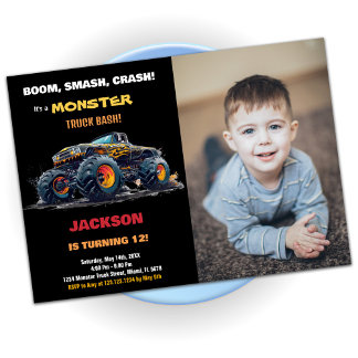 Gelbes Monster Truck Geburtstagseinladungen Foto Einladung