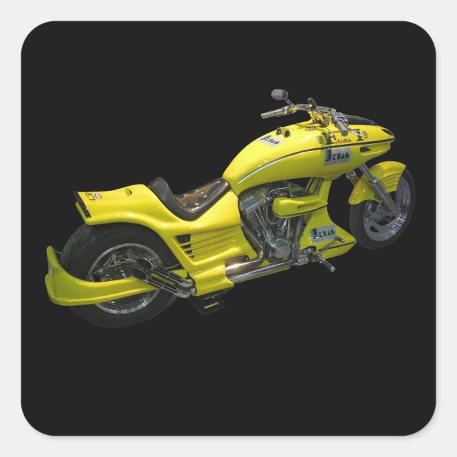 Gelbes Motorrad Quadratischer Aufkleber (Vorderseite)