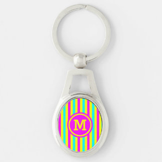 Gelbes Multistreifen-Monogramm Schlüsselanhänger