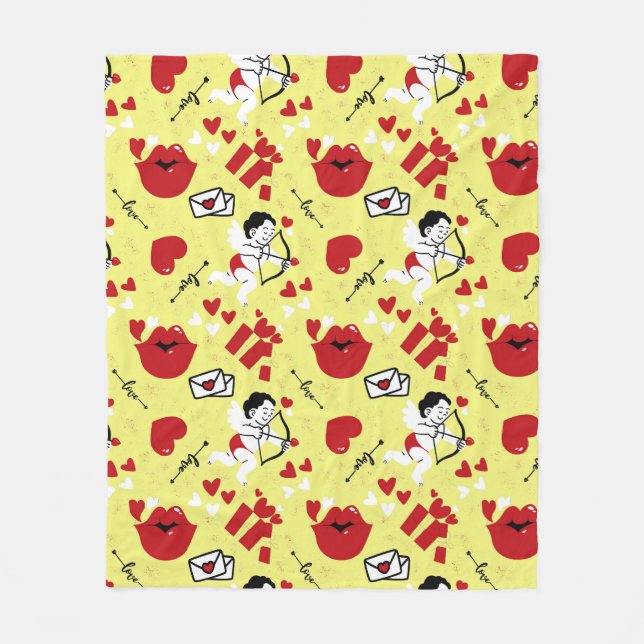 Gelbes Muster des Valentinstags Fleecedecke (Vorderseite)