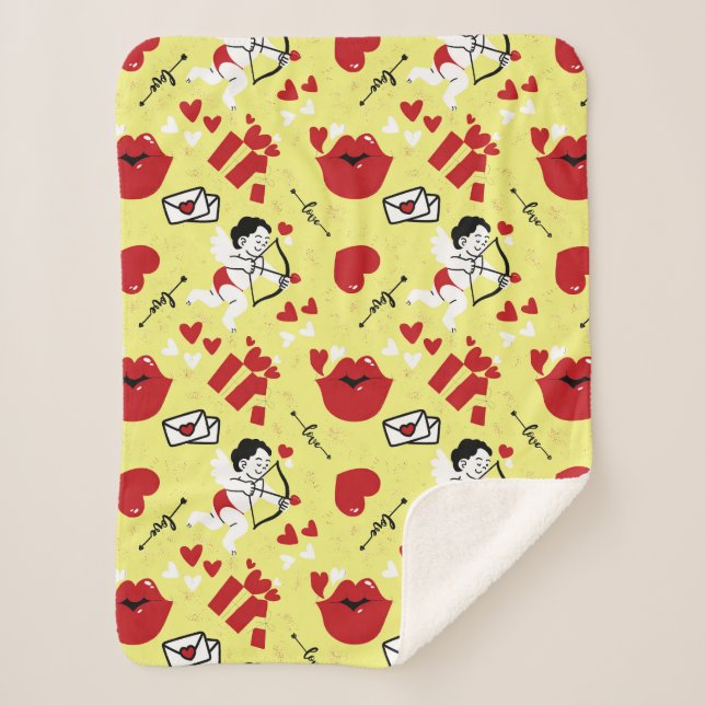 Gelbes Muster des Valentinstags Sherpadecke (Vorderseite)