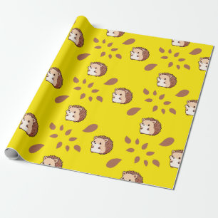 Gelbes nahtloses Umschlagpapier: Igel im Herbst Geschenkpapier