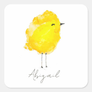 Gelbes niedliches Wasserfarben-Hühnchen chick chic Quadratischer Aufkleber