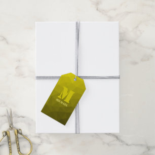 Gelbes Ombre-Geometrisches-Netzmuster Monogramm Geschenkanhänger