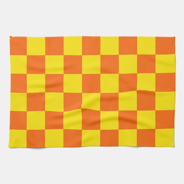 Gelbes Orange-Karo-Design Geschirrtuch (Horizontal)