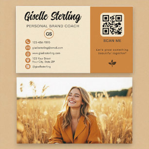 Gelbes Orange QR Foto Monogram Social Media Visitenkarte