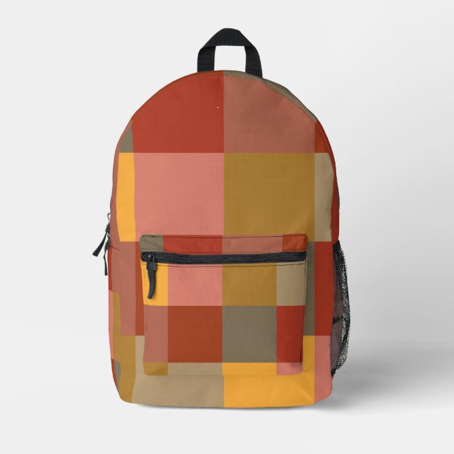 Gelbes Orange Tan Multicfarbig Kariert Bedruckter Rucksack (Vorderseite)