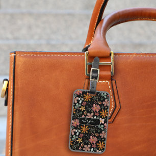 Gelbes orangefarbenes Blumenmuster schwarz Gepäcks Gepäckanhänger