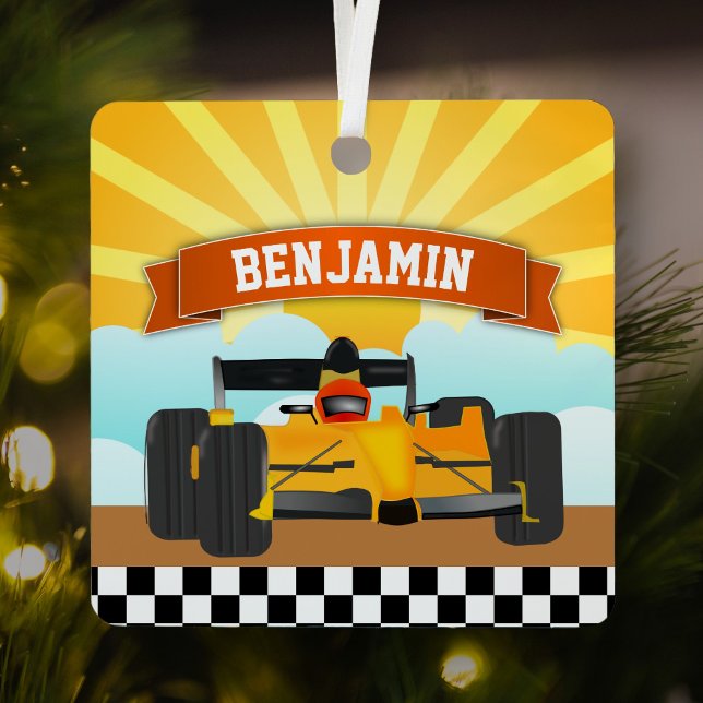 Gelbes Orangenrasen Personalisierter Name Kinderzi Ornament Aus Metall (Von Creator hochgeladen)