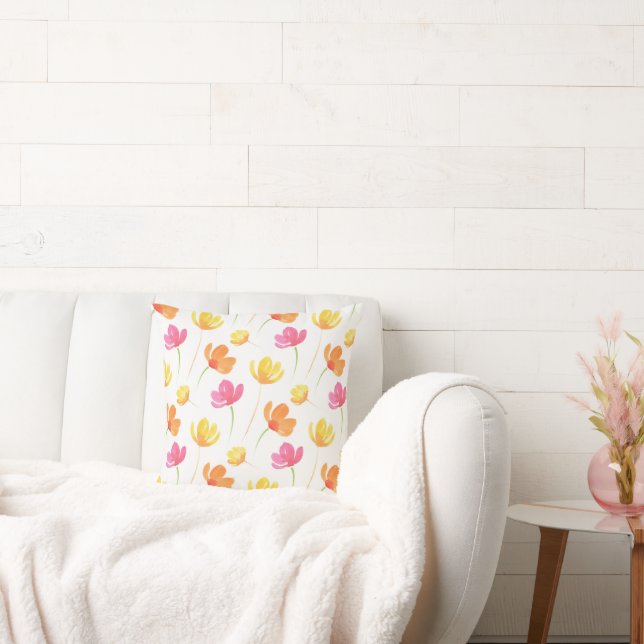 Gelbes Orangenrosa Muster für die Blume Kissen (Liege)