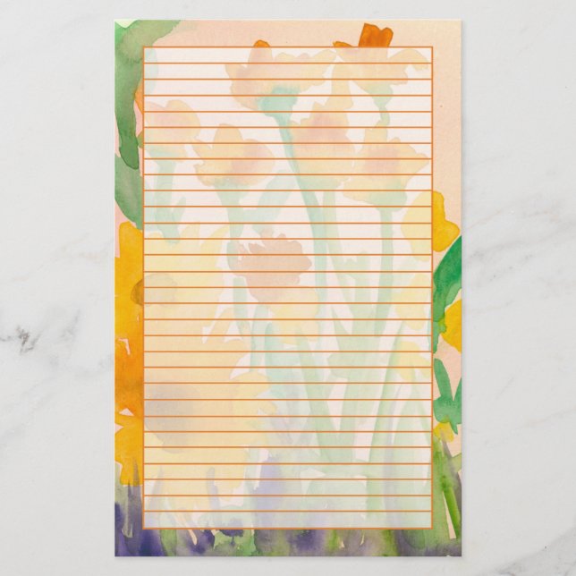 Gelbes Orangenwasser Sonnenblume Bouquet Lined Briefpapier (Vorderseite)