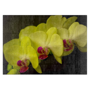 Gelbes Orchid - dekoratives Glas Schneidebrett