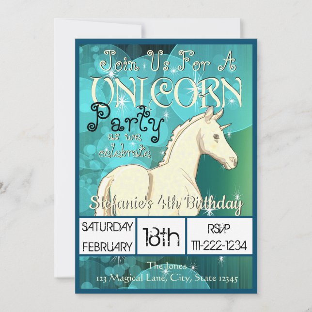 Gelbes Palomino Einhorn Geburtstag II (aquamarine  Einladung (Vorderseite)
