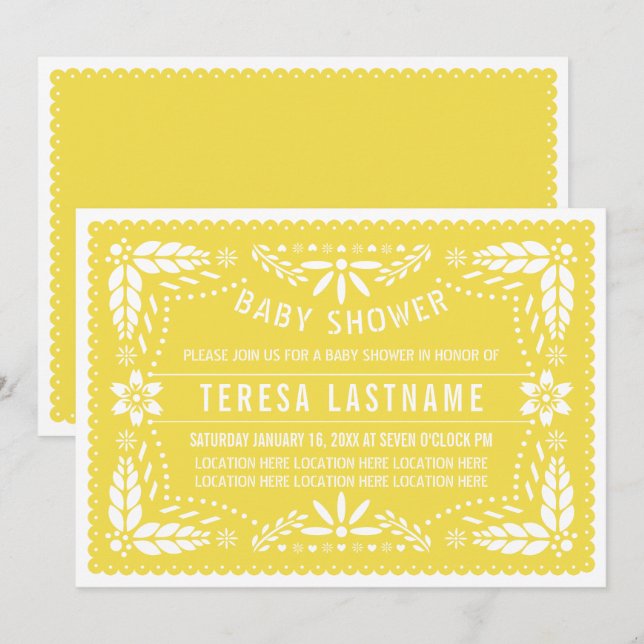 Gelbes Papagei-Picado Mexikanisch-Neutrale Babydus Einladung (Vorne/Hinten)