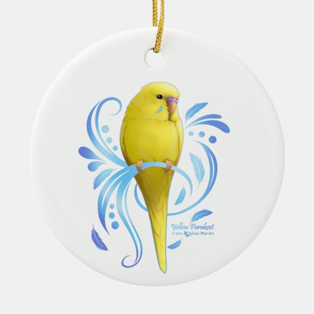 Gelbes Parakeet Keramik Ornament (Vorne)
