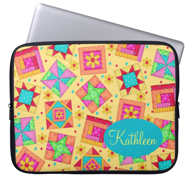 Gelbes Patchwork Personalisierte Blockkunst Laptopschutzhülle (Vorderseite)