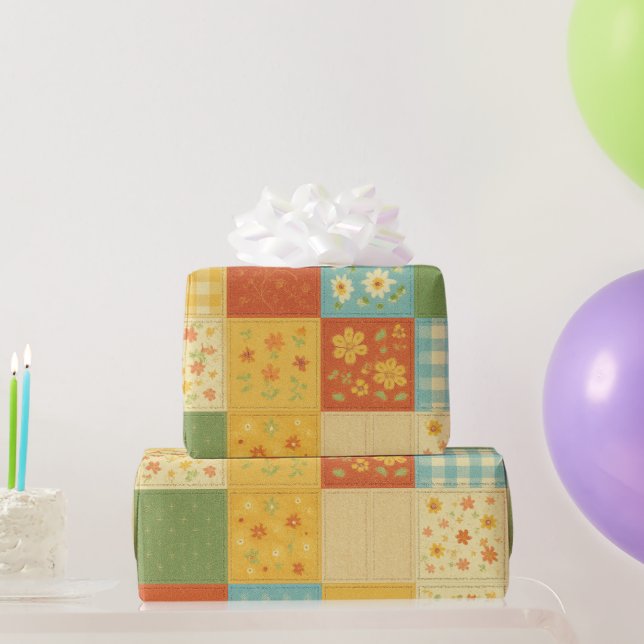 Gelbes Patchwork Quilt Rustikales Bauernhaus Geschenkpapier (Partygeschenke)