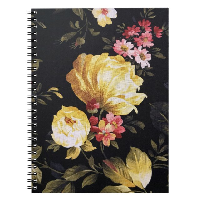 Gelbes Peony Design in Black Notizblock (Vorderseite)