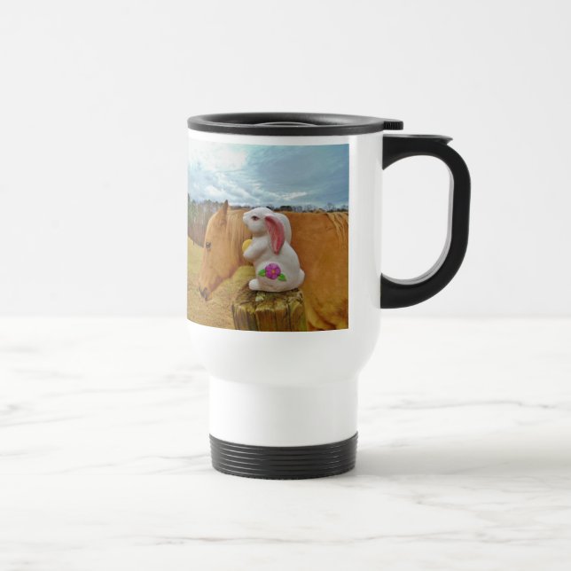 Gelbes Pferd, Frühlingshasen Reisebecher (Rechts)