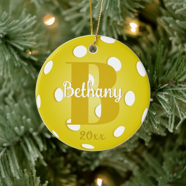 Gelbes Pickleball Gold Monogram Name Keramik Ornament (Baum)