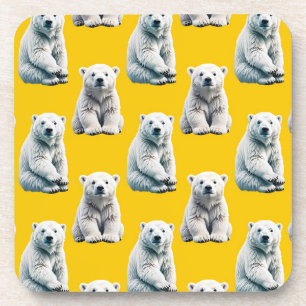 Gelbes Polarbär-Musterdesign Getränkeuntersetzer