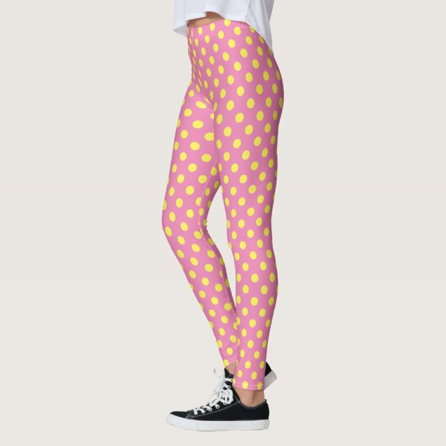 Gelbes Polka-Dotter-Muster in Ihrer Hintergrundfar Leggings (Links)