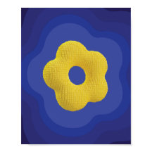 Gelbes Pop-Art-Blumenposter in Blau