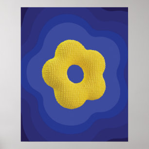 Gelbes Pop-Art-Blumenposter in Blau Poster