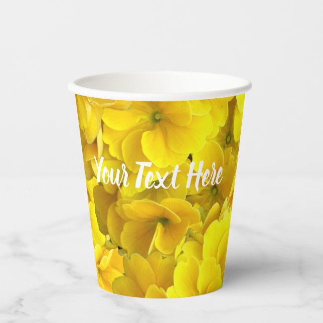 Gelbes Primrose-Blume-Muster Pappbecher (Vorderseite)