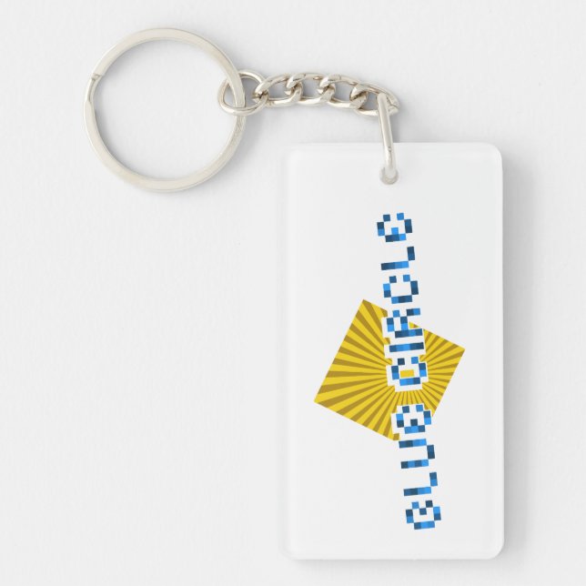 Gelbes Quadrat mit Balken und optischem Pixel-Text Schlüsselanhänger (Vorderseite)