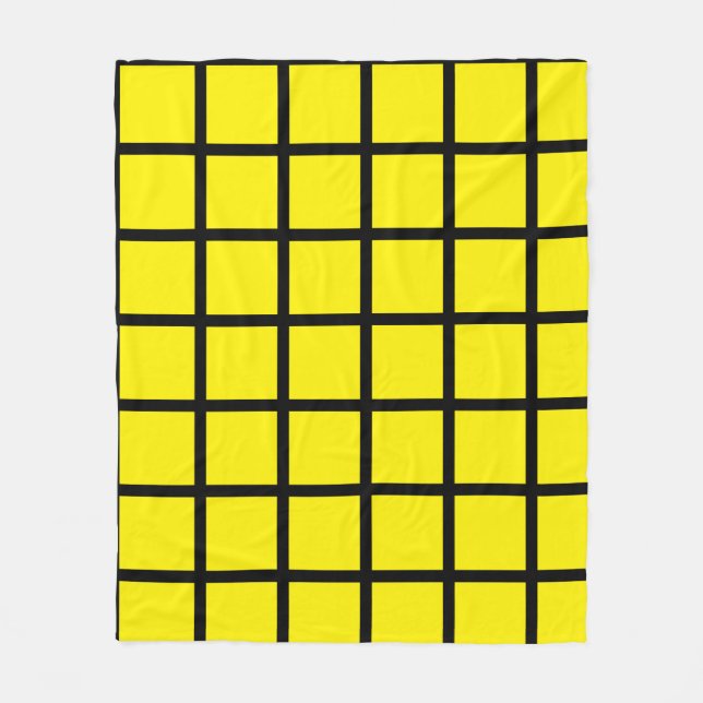 gelbes Quadratmuster mit schwarzen Rändern Fleecedecke (Vorderseite)
