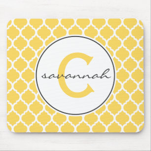 Gelbes Quatrefoil Monogramm Mousepad
