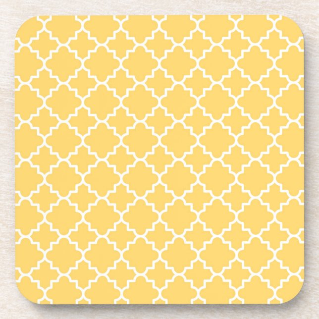 Gelbes Quatrefoil Muster Getränkeuntersetzer (Vorderseite)