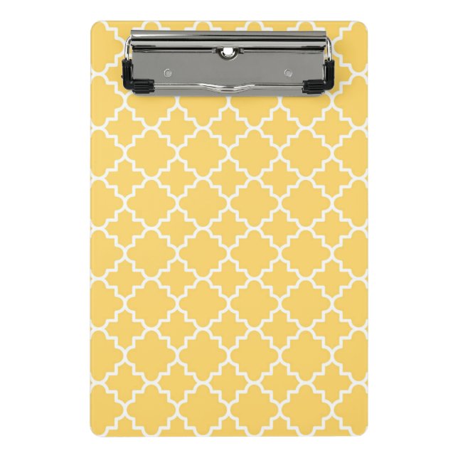 Gelbes Quatrefoil Muster Mini Klemmbrett (Vorderseite)