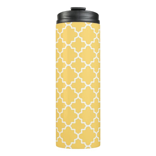 Gelbes Quatrefoil Muster Thermosbecher (Vorderseite)