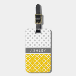 Gelbes Quatrefoil und graues Tupfen-Muster Gepäckanhänger