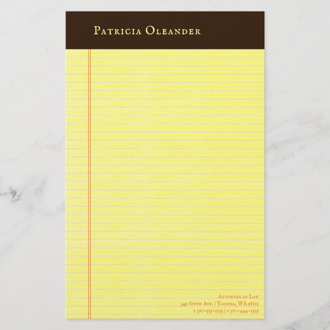 Gelbes Rechtspad dunkelbraune Bindung Briefpapier (Vorderseite)