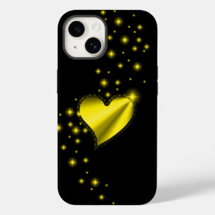 Gelbes Regenbogenherz mit Sternen auf schwarz Case-Mate iPhone Hülle