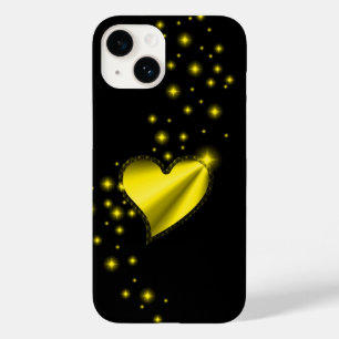 Gelbes Regenbogenherz mit Sternen auf schwarz Case-Mate iPhone Hülle