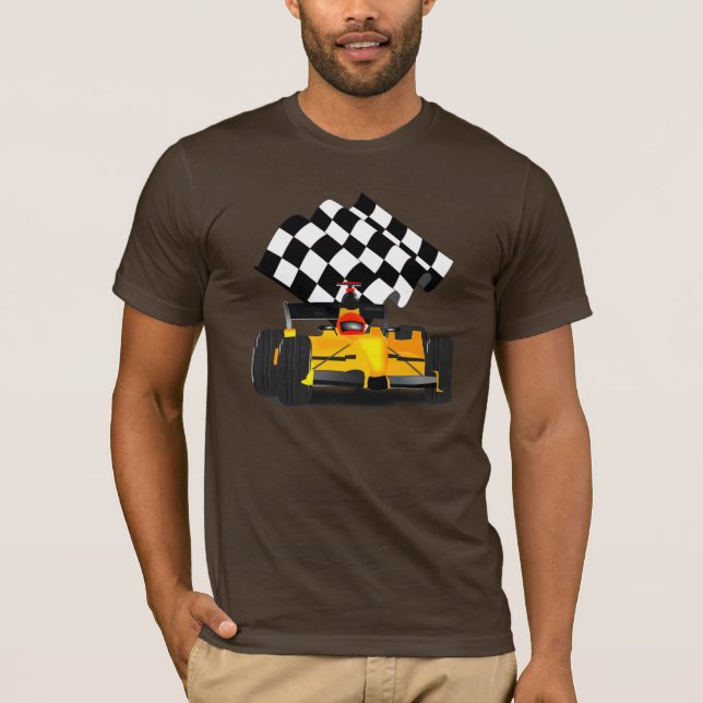 Gelbes Rennwagen mit Checkbox T-Shirt (Vorderseite)