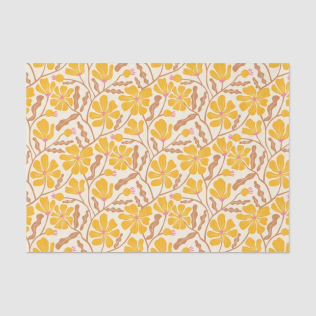Gelbes Retro-Blumenmuster Seidenpapier (Vorderseite)