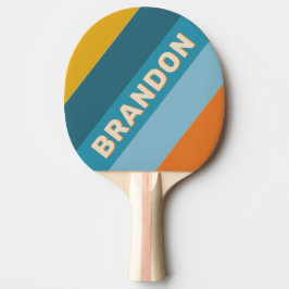 Gelbes Retro fett Streifen mit Namen Tischtennis Schläger