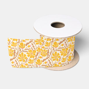 Gelbes Retro-Handgemaltes Blumenmuster Satinband