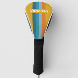 Gelbes Retro-Pin-Striping mit Namen Golf Headcover