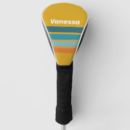 Gelbes Retro-Striping mit Namen Golf Headcover