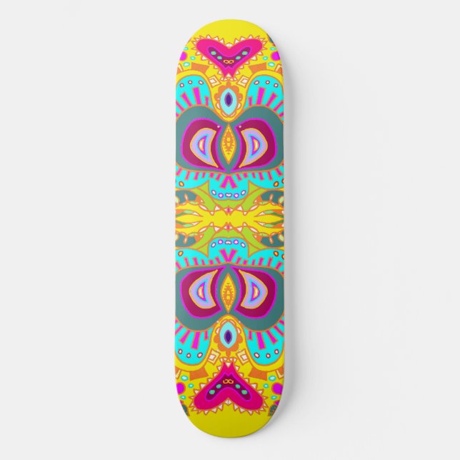 Gelbes rosa Herz-Kaleidoskop Paisleys Skateboard (Vorderseite)