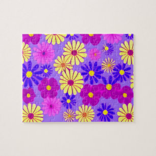 Gelbes rosa und lila Blumenmuster floral Puzzle