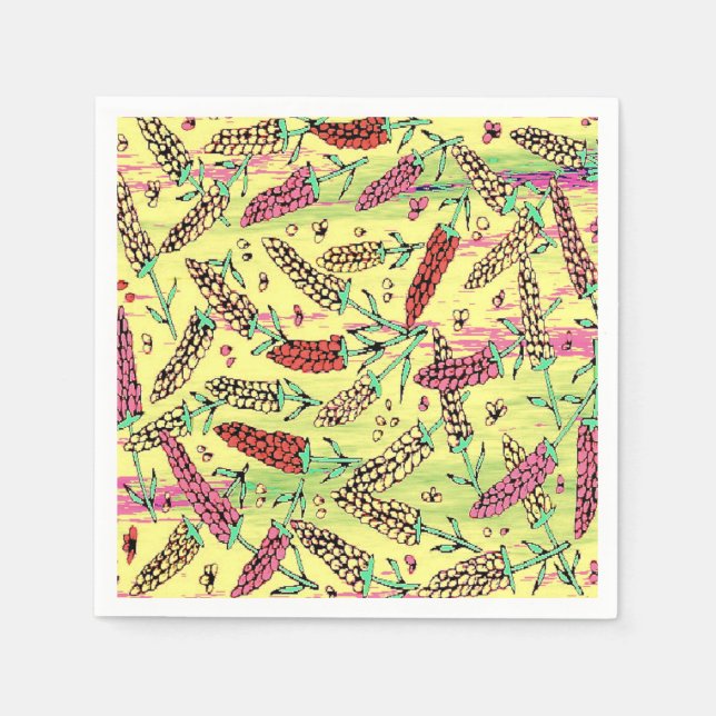 gelbes, rosa und rotes Muster Serviette (Vorderseite)