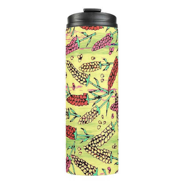 gelbes, rosa und rotes Muster Thermosbecher (Vorderseite)