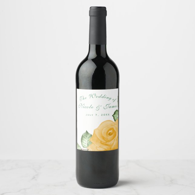 Gelbes Rose Brautparty Weinetikett (Vorderseite)
